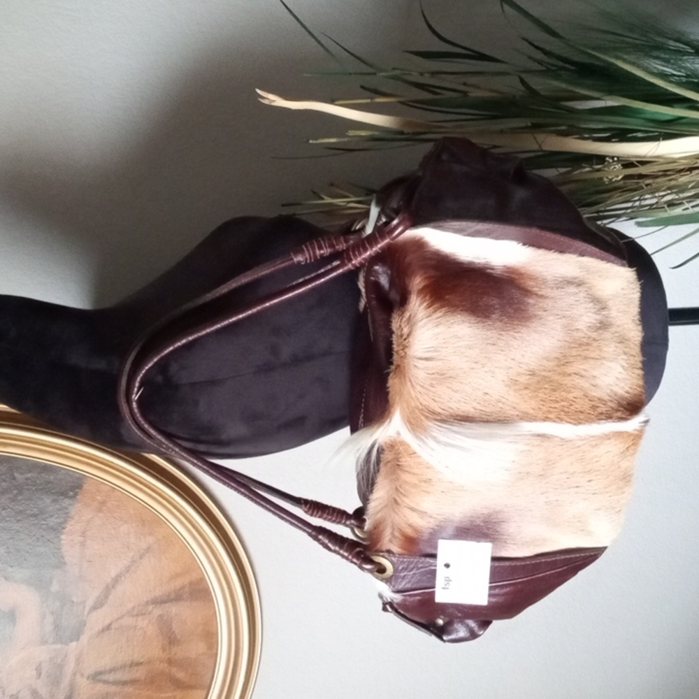 New! FASHION SENSITIVE PLANET African Springbok Fur Large Satchel Shoulder Bag